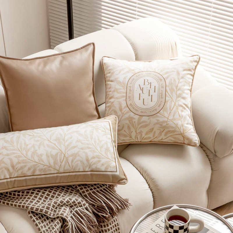DUNXDECO Art párnahuzat Egyszerű luxus khaki dekoratív párnahuzat Modern otthoni levélmintás bársonyos kanapéágynemű Coussin