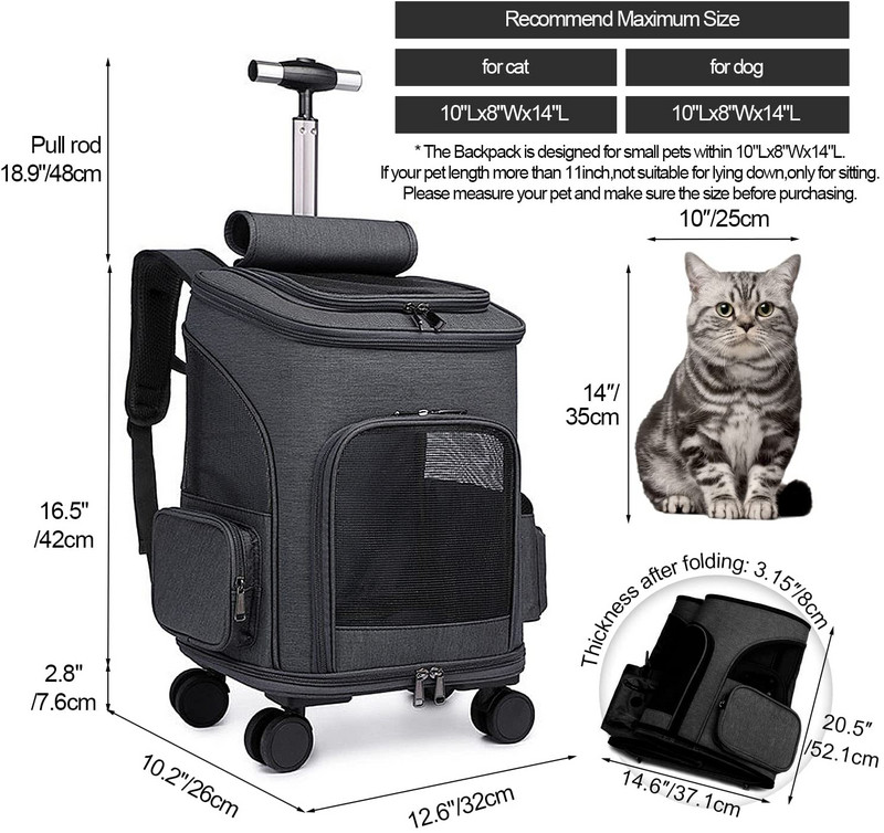 Lemmikkassi kandja seljakott ratastega Veerev seljakott vastupidava käepideme ja painduvate ratastega hingavate vastupidavate võrkpaneelidega