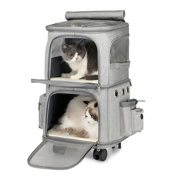 Μεταφορέας γάτας με τροχούς Prime Double Layer για 2 γάτες Μικρά σκυλιά που αναπνέουν άνετα Αφαιρούμενοι τροχοί κύλισης Τρόλεϊ Cat Dog Travel