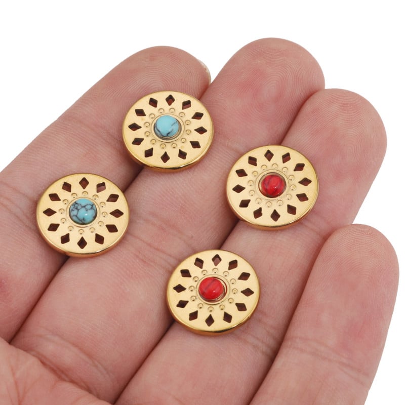 5db Rozsdamentes acél Bohemia Yoga Lotus Chakra DIY Charm Tag természetes kő türkiz virág medál karkötő és nyaklánc kézműves