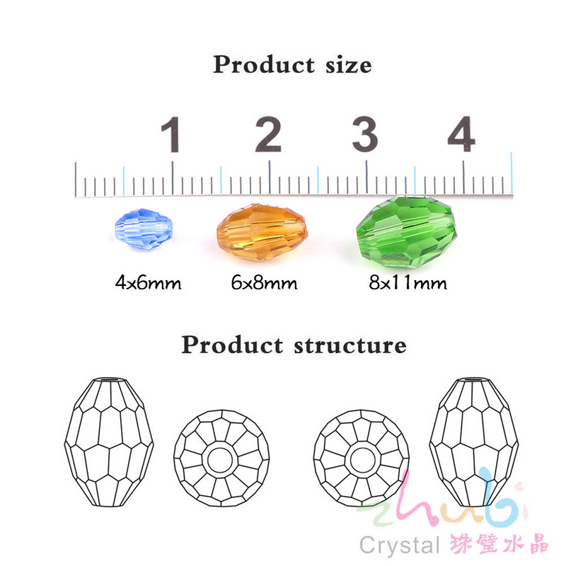 Üveg rizsgyöngy ovális 4x6 mm 6x8 mm 8x11 mm kristály csiszolt laza olíva gyöngyök barkácsoláshoz karkötők nagykereskedelme