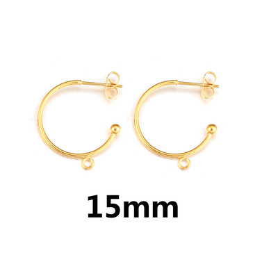 10db 18K arannyal bevont rozsdamentes acél 1520/25mm-es fülbevaló oszlopok C-alakú fülcsavarokkal Fülbevalók barkács ékszerkészítési kellékek