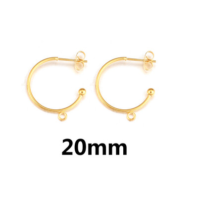 10db 18K arannyal bevont rozsdamentes acél 1520/25mm-es fülbevaló oszlopok C-alakú fülcsavarokkal Fülbevalók barkács ékszerkészítési kellékek