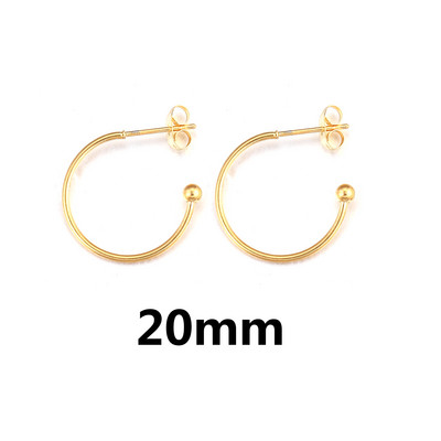10db 18K arannyal bevont rozsdamentes acél 1520/25mm-es fülbevaló oszlopok C-alakú fülcsavarokkal Fülbevalók barkács ékszerkészítési kellékek