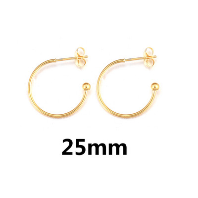 10db 18K arannyal bevont rozsdamentes acél 1520/25mm-es fülbevaló oszlopok C-alakú fülcsavarokkal Fülbevalók barkács ékszerkészítési kellékek