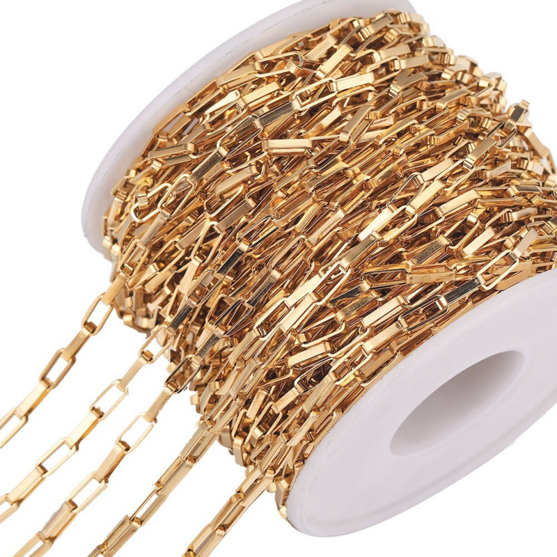 1M από ανοξείδωτο χάλυβα πλάτους 2mm Επιμεταλλωμένα 18 καρατίων χρυσό κουτί Αλυσίδες DIY Findings Long Oval Link Chain DIY Αλυσίδες κοσμημάτων Προμήθειες Χονδρική