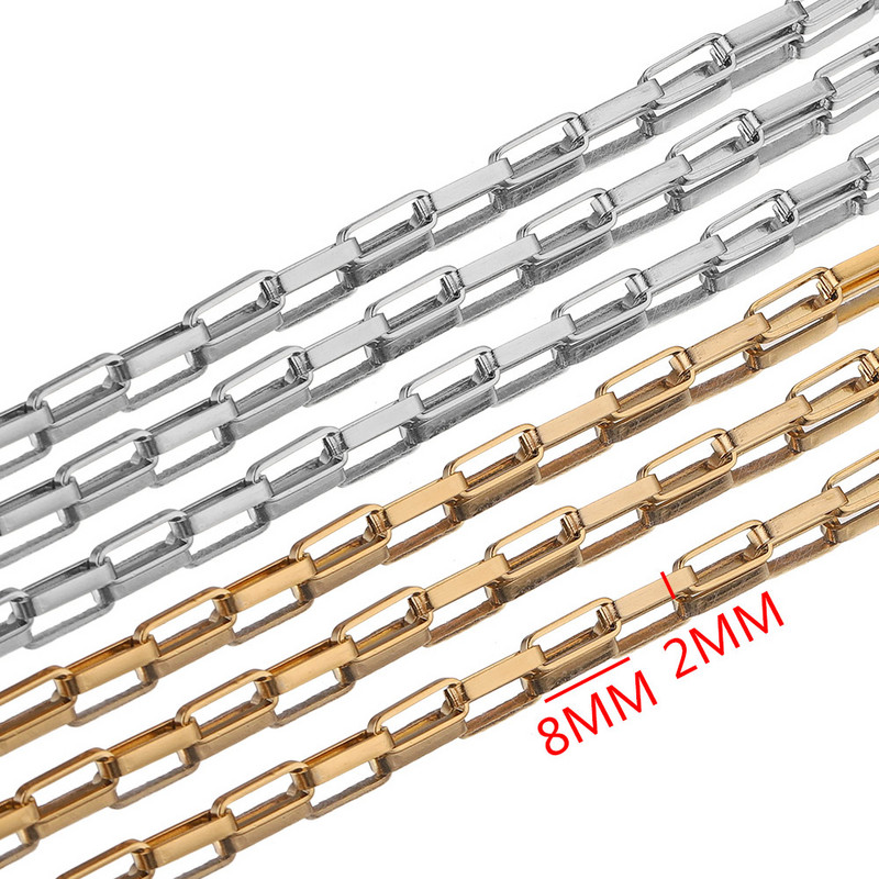 1M από ανοξείδωτο χάλυβα πλάτους 2mm Επιμεταλλωμένα 18 καρατίων χρυσό κουτί Αλυσίδες DIY Findings Long Oval Link Chain DIY Αλυσίδες κοσμημάτων Προμήθειες Χονδρική