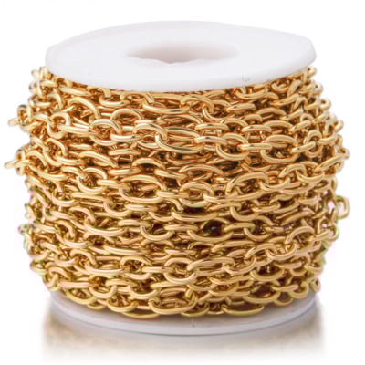 Χρυσές αλυσίδες καλωδίων Rolo πλάτους 1 μέτρου 7 mm από ανοξείδωτο χάλυβα 3:1 Ταιριάζει με αλυσίδα για προμήθειες κατασκευής κοσμημάτων DIY Χονδρική παρτίδες