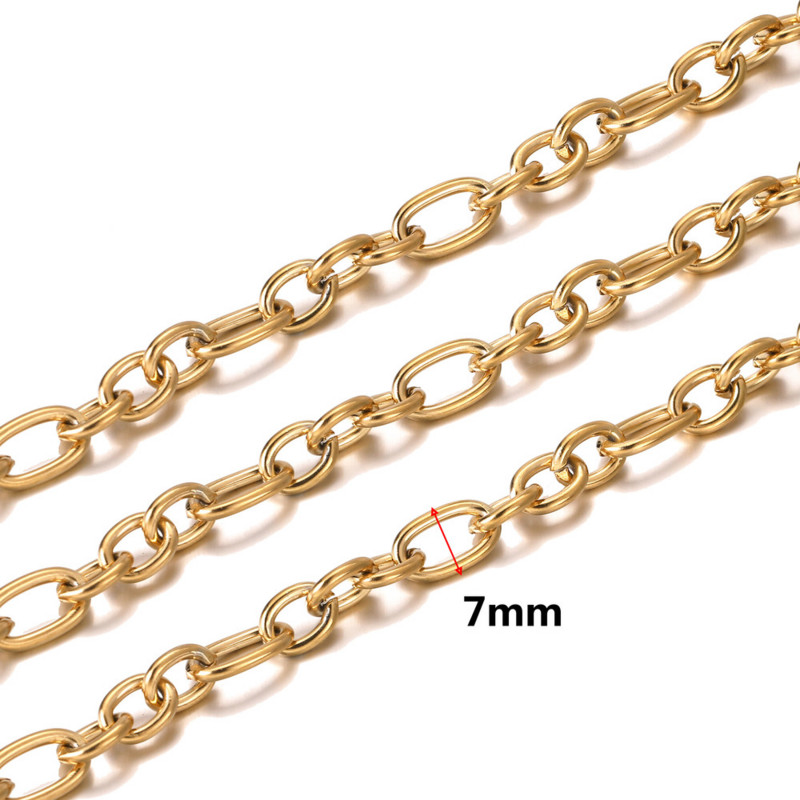 Χρυσές αλυσίδες καλωδίων Rolo πλάτους 1 μέτρου 7 mm από ανοξείδωτο χάλυβα 3:1 Ταιριάζει με αλυσίδα για προμήθειες κατασκευής κοσμημάτων DIY Χονδρική παρτίδες