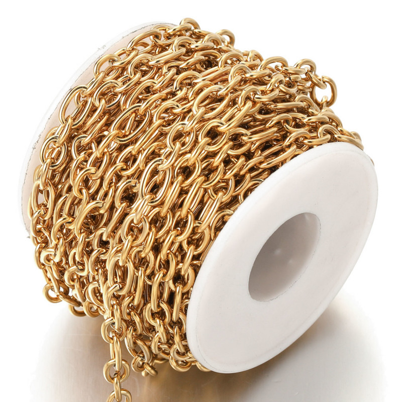Χρυσές αλυσίδες καλωδίων Rolo πλάτους 1 μέτρου 7 mm από ανοξείδωτο χάλυβα 3:1 Ταιριάζει με αλυσίδα για προμήθειες κατασκευής κοσμημάτων DIY Χονδρική παρτίδες