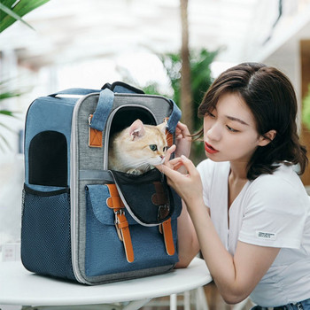 Ανακλαστικές φορητές θήκες κατοικίδιων ζώων Αναπνεύσιμο διχτυωτό σακίδιο πλάτης γάτας Πτυσσόμενη τσάντα μεταφοράς γάτας μεγάλης χωρητικότητας Εξωτερική τσάντα ταξιδιού για κατοικίδια