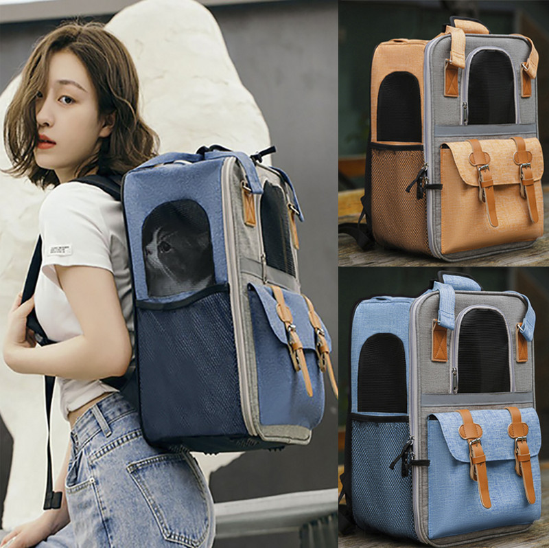 Fényvisszaverő hordozható kisállathordozók Légáteresztő hálós macska hátizsák Összehajtható, nagy kapacitású macskahordozó táska kültéri utazó kisállattáska