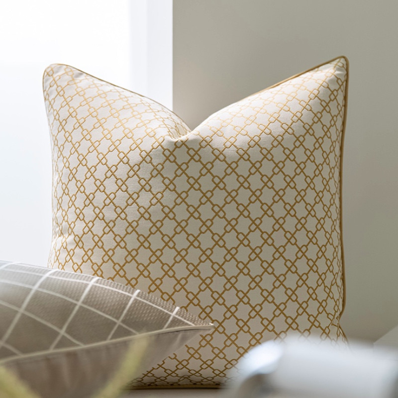 DUNXDECO Zab színű párna Retro geometrikus jacquard párnahuzat párnahuzat Art House Ivory otthoni kanapé szék Coussin