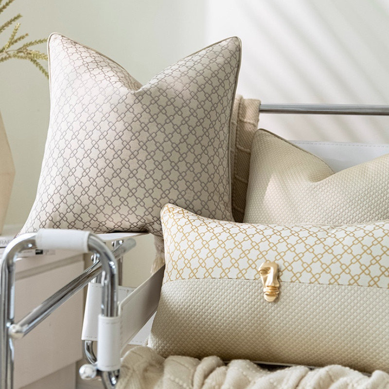 DUNXDECO Zab színű párna Retro geometrikus jacquard párnahuzat párnahuzat Art House Ivory otthoni kanapé szék Coussin