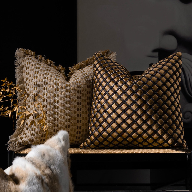 DUNXDECO luxus kézzel készített szövés geometrikus párnahuzat dekoratív párnahuzat Modern aranybarna kanapé meleg otthoni ágy Coussin