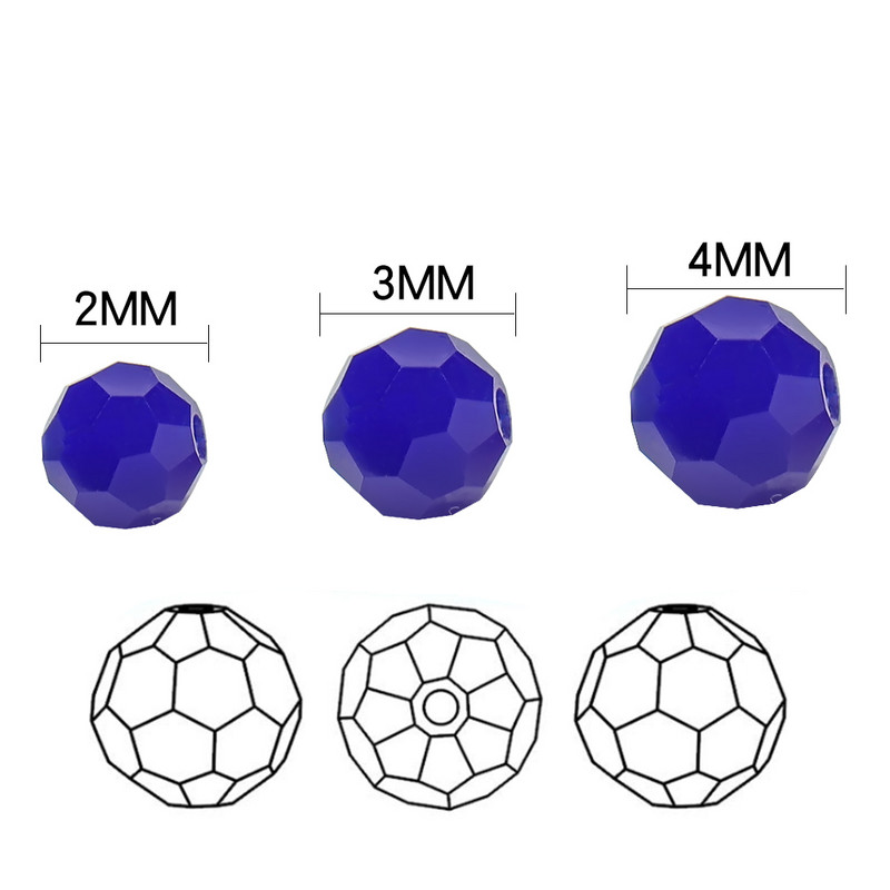 Στρογγυλές χάντρες 2/3/4 χιλιοστά 32 πλευρικής μπάλας ποδοσφαίρου κρυστάλλινα γυαλιά Spacer Loose Beading για DIY Αξεσουάρ κεντημάτων κοσμημάτων