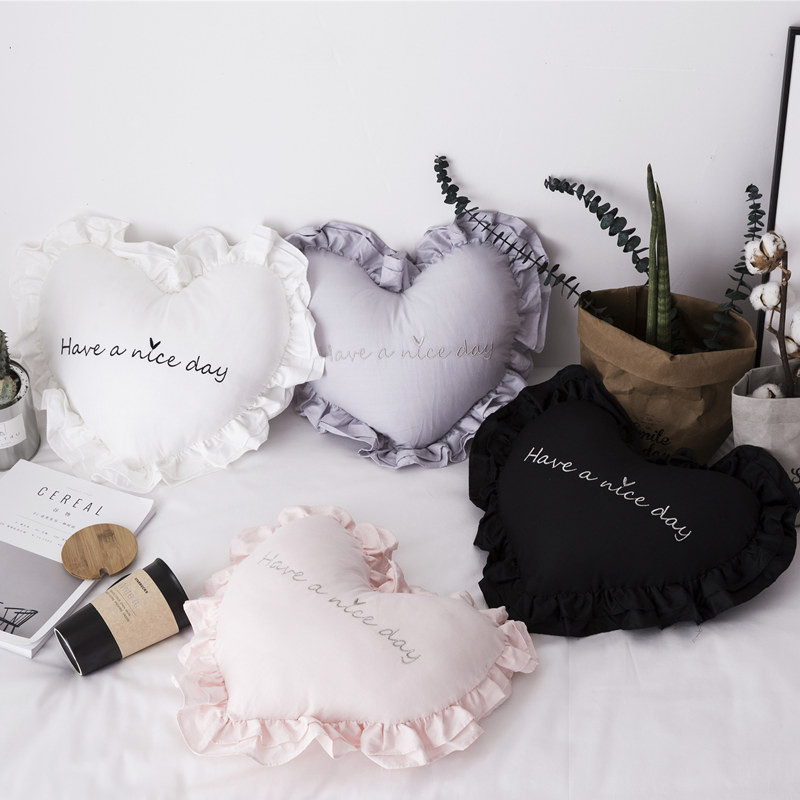 DUNXDECO párna szív alakú párna Love ugráló Kellemes napot Hímzés Lány Romantikus Szobadíszítő Textil