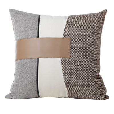 DUNXDECO elefántcsont barna párnahuzat dekoratív tok, retro amerikai stílusú geometrikus PU patchwork egyszerű nappali kanapé deco