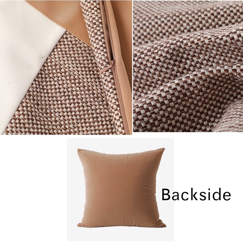 DUNXDECO elefántcsont barna párnahuzat dekoratív tok, retro amerikai stílusú geometrikus PU patchwork egyszerű nappali kanapé deco