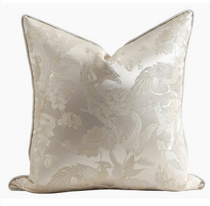 DUNXDECO Ρετρό Δωμάτιο Ασημί Γκρι Μαύρο Flora Bird Jacquard Κάλυμμα μαξιλαριού Διακοσμητική Μαξιλαροθήκη Art Home Πολυτελής Καναπές Κρεβάτι Coussin