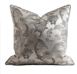 DUNXDECO Ρετρό Δωμάτιο Ασημί Γκρι Μαύρο Flora Bird Jacquard Κάλυμμα μαξιλαριού Διακοσμητική Μαξιλαροθήκη Art Home Πολυτελής Καναπές Κρεβάτι Coussin