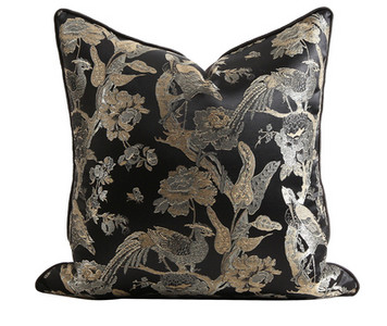 DUNXDECO Ρετρό Δωμάτιο Ασημί Γκρι Μαύρο Flora Bird Jacquard Κάλυμμα μαξιλαριού Διακοσμητική Μαξιλαροθήκη Art Home Πολυτελής Καναπές Κρεβάτι Coussin