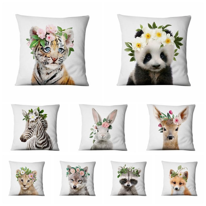 Lakásdekorációs párna Friss állatok virágban nyomtatott párna dekoratív párnák Almofada Decorativas para kanapé dobópárna