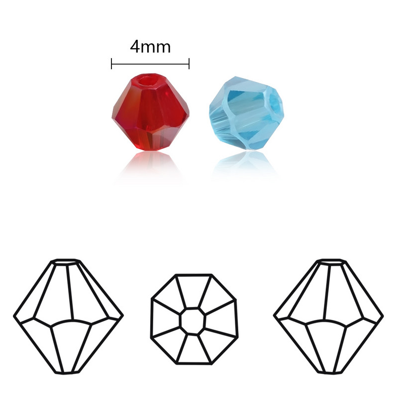 200 db/tétel 4MM többszínű csiszolt üveg bikon alakú gyöngyök kristály laza gyöngy ékszerkészítéshez barkács karkötő nyaklánc fülbevaló