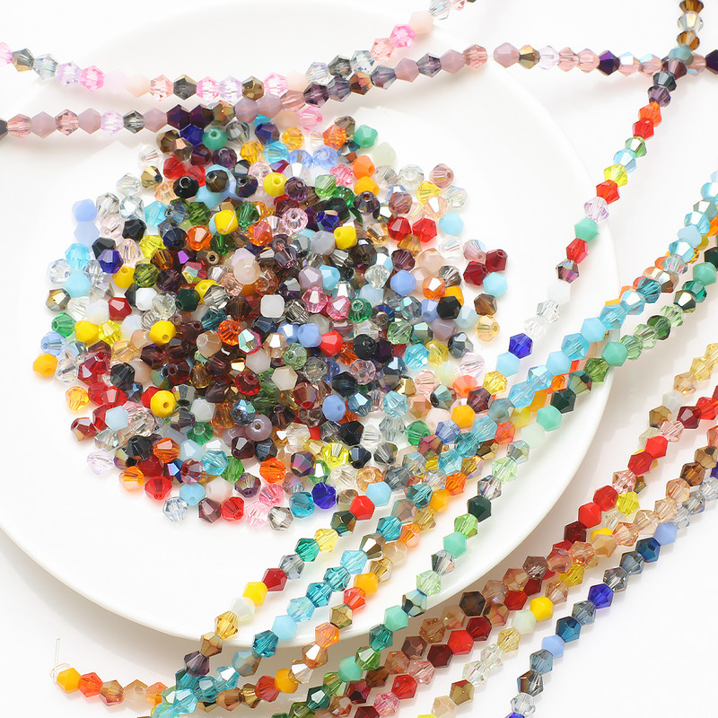 200 db/tétel 4MM többszínű csiszolt üveg bikon alakú gyöngyök kristály laza gyöngy ékszerkészítéshez barkács karkötő nyaklánc fülbevaló