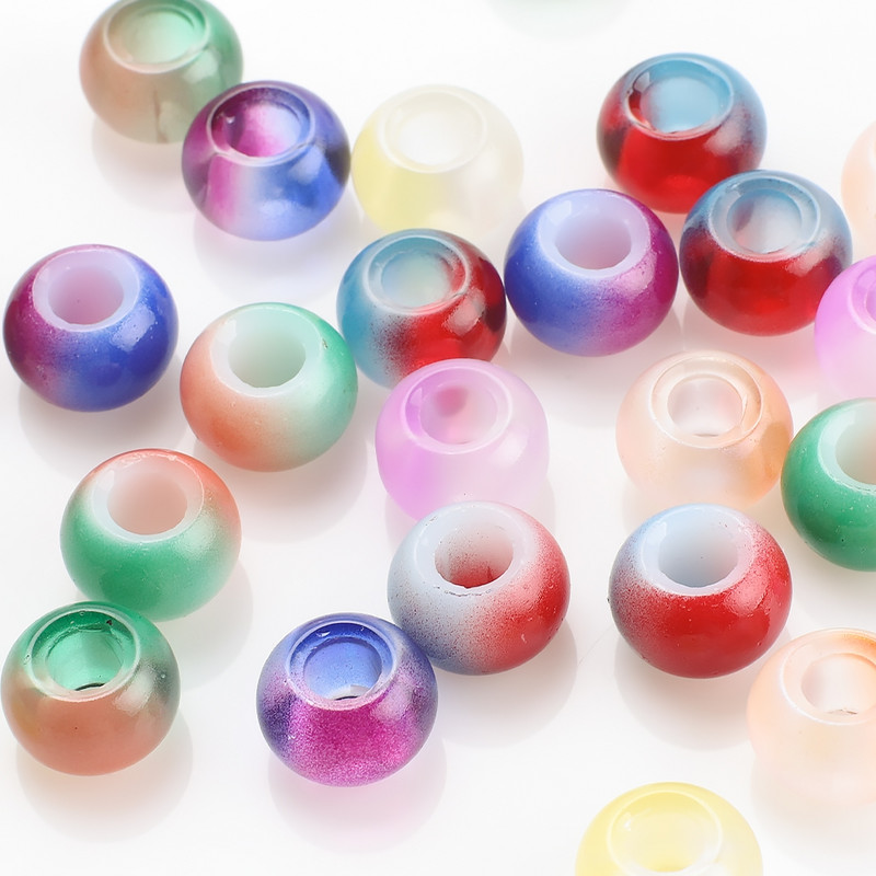 20 komada staklenih okruglih perli s velikom rupom, dvobojne perle s velikom rupom od 10x14 mm, kristalni odstojnik za DIY izradu narukvica, ručno izrađen nakit