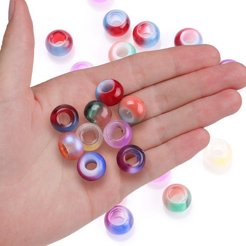 20 komada staklenih okruglih perli s velikom rupom, dvobojne perle s velikom rupom od 10x14 mm, kristalni odstojnik za DIY izradu narukvica, ručno izrađen nakit