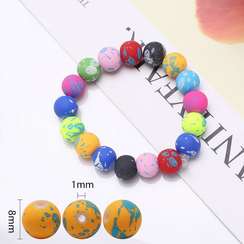 45 τμχ Γυάλινες ματ χάντρες 8mm Καουτσούκ νέον στρογγυλό διαχωριστικό με χάντρες για κοσμήματα κατασκευής DIY γούρια Αξεσουάρ κολιέ/βραχιόλι/ σκουλαρίκια