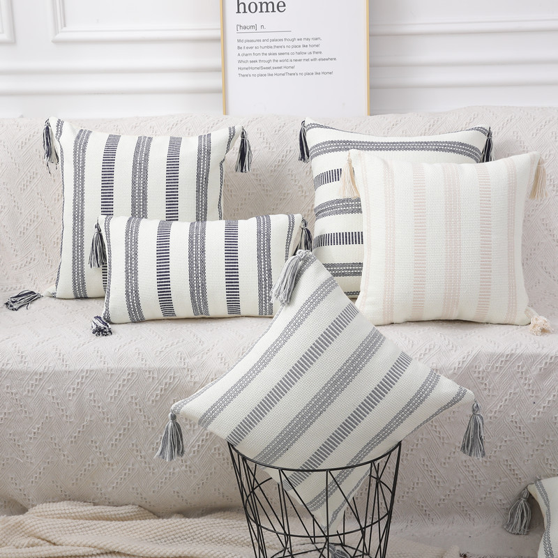 Homaxy Cotton párnahuzat Csíkos párnahuzat Dekoratív párnahuzat Sofa Car Home-hoz 45x45 50x50 luxus díszpárnahuzat
