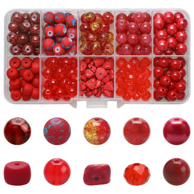 200 τεμ./Κουτί 8mm ντεγκραντέ γυάλινες χάντρες Loose Spacer Στρογγυλές χάντρες για DIY Κατασκευή κοσμημάτων Χειροποίητο βραχιόλι κολιέ σκουλαρίκι Σετ χειροτεχνίας