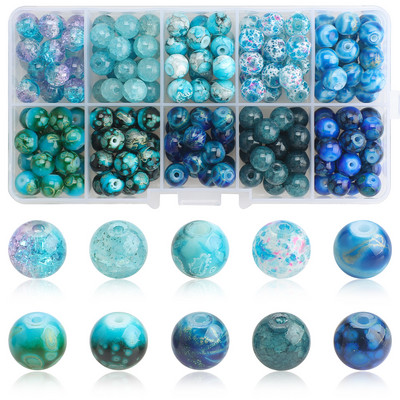 200 τεμ./Κουτί 8mm ντεγκραντέ γυάλινες χάντρες Loose Spacer Στρογγυλές χάντρες για DIY Κατασκευή κοσμημάτων Χειροποίητο βραχιόλι κολιέ σκουλαρίκι Σετ χειροτεχνίας