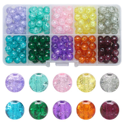 200 τεμ./Κουτί 8mm ντεγκραντέ γυάλινες χάντρες Loose Spacer Στρογγυλές χάντρες για DIY Κατασκευή κοσμημάτων Χειροποίητο βραχιόλι κολιέ σκουλαρίκι Σετ χειροτεχνίας