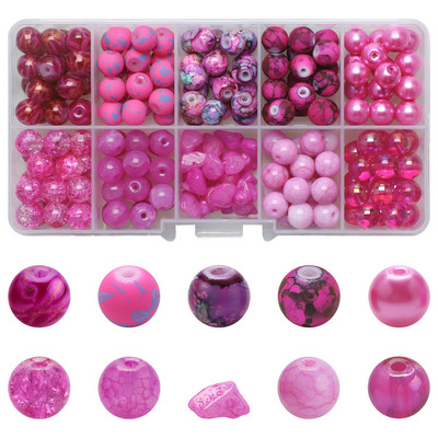 200 τεμ./Κουτί 8mm ντεγκραντέ γυάλινες χάντρες Loose Spacer Στρογγυλές χάντρες για DIY Κατασκευή κοσμημάτων Χειροποίητο βραχιόλι κολιέ σκουλαρίκι Σετ χειροτεχνίας