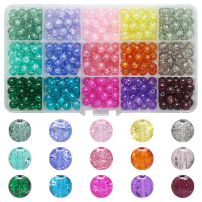 200 τεμ./Κουτί 8mm ντεγκραντέ γυάλινες χάντρες Loose Spacer Στρογγυλές χάντρες για DIY Κατασκευή κοσμημάτων Χειροποίητο βραχιόλι κολιέ σκουλαρίκι Σετ χειροτεχνίας