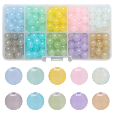 200 τεμ./Κουτί 8mm ντεγκραντέ γυάλινες χάντρες Loose Spacer Στρογγυλές χάντρες για DIY Κατασκευή κοσμημάτων Χειροποίητο βραχιόλι κολιέ σκουλαρίκι Σετ χειροτεχνίας