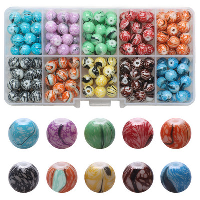 200 τεμ./Κουτί 8mm ντεγκραντέ γυάλινες χάντρες Loose Spacer Στρογγυλές χάντρες για DIY Κατασκευή κοσμημάτων Χειροποίητο βραχιόλι κολιέ σκουλαρίκι Σετ χειροτεχνίας