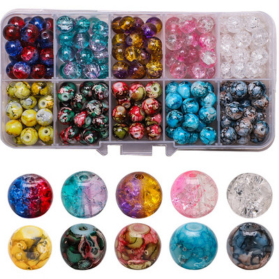 200 τεμ./Κουτί 8mm ντεγκραντέ γυάλινες χάντρες Loose Spacer Στρογγυλές χάντρες για DIY Κατασκευή κοσμημάτων Χειροποίητο βραχιόλι κολιέ σκουλαρίκι Σετ χειροτεχνίας