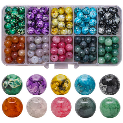 200 τεμ./Κουτί 8mm ντεγκραντέ γυάλινες χάντρες Loose Spacer Στρογγυλές χάντρες για DIY Κατασκευή κοσμημάτων Χειροποίητο βραχιόλι κολιέ σκουλαρίκι Σετ χειροτεχνίας