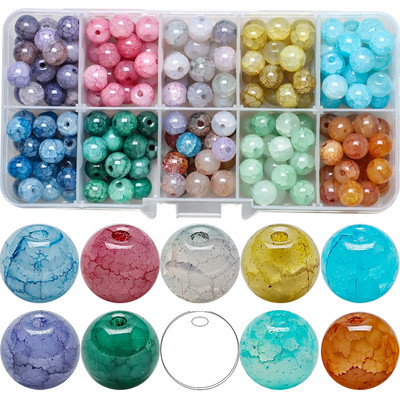 200 τεμ./Κουτί 8mm ντεγκραντέ γυάλινες χάντρες Loose Spacer Στρογγυλές χάντρες για DIY Κατασκευή κοσμημάτων Χειροποίητο βραχιόλι κολιέ σκουλαρίκι Σετ χειροτεχνίας