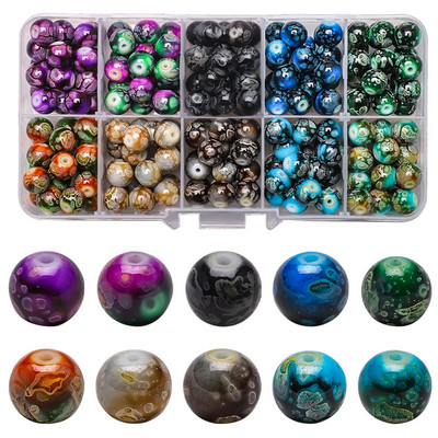 200 τεμ./Κουτί 8mm ντεγκραντέ γυάλινες χάντρες Loose Spacer Στρογγυλές χάντρες για DIY Κατασκευή κοσμημάτων Χειροποίητο βραχιόλι κολιέ σκουλαρίκι Σετ χειροτεχνίας