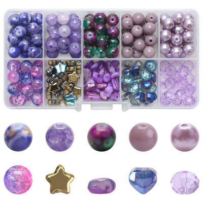 200 τεμ./Κουτί 8mm ντεγκραντέ γυάλινες χάντρες Loose Spacer Στρογγυλές χάντρες για DIY Κατασκευή κοσμημάτων Χειροποίητο βραχιόλι κολιέ σκουλαρίκι Σετ χειροτεχνίας