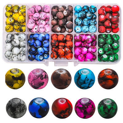200 τεμ./Κουτί 8mm ντεγκραντέ γυάλινες χάντρες Loose Spacer Στρογγυλές χάντρες για DIY Κατασκευή κοσμημάτων Χειροποίητο βραχιόλι κολιέ σκουλαρίκι Σετ χειροτεχνίας