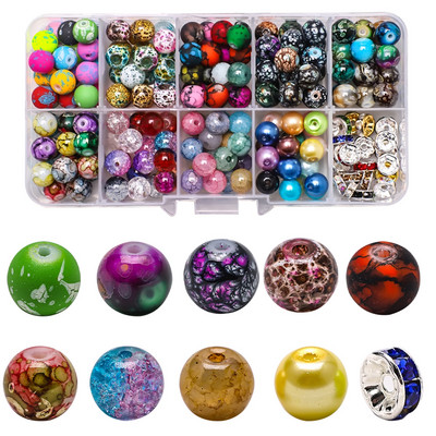 200 τεμ./Κουτί 8mm ντεγκραντέ γυάλινες χάντρες Loose Spacer Στρογγυλές χάντρες για DIY Κατασκευή κοσμημάτων Χειροποίητο βραχιόλι κολιέ σκουλαρίκι Σετ χειροτεχνίας