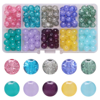 200 τεμ./Κουτί 8mm ντεγκραντέ γυάλινες χάντρες Loose Spacer Στρογγυλές χάντρες για DIY Κατασκευή κοσμημάτων Χειροποίητο βραχιόλι κολιέ σκουλαρίκι Σετ χειροτεχνίας