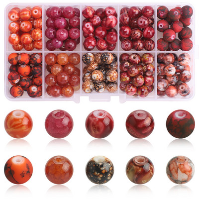 200 τεμ./Κουτί 8mm ντεγκραντέ γυάλινες χάντρες Loose Spacer Στρογγυλές χάντρες για DIY Κατασκευή κοσμημάτων Χειροποίητο βραχιόλι κολιέ σκουλαρίκι Σετ χειροτεχνίας