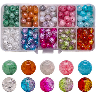 200 τεμ./Κουτί 8mm ντεγκραντέ γυάλινες χάντρες Loose Spacer Στρογγυλές χάντρες για DIY Κατασκευή κοσμημάτων Χειροποίητο βραχιόλι κολιέ σκουλαρίκι Σετ χειροτεχνίας